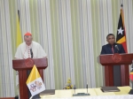 The Prime Minister of Timor-Leste, Rui Maria de Araújo, and the Cardinal Secretary of State of the Vatican, Pietro Parolin,  sign the agreement that establishes the legal framework for relations of the Democratic Republic of Timor-Leste with the Holy See and the Catholic Church