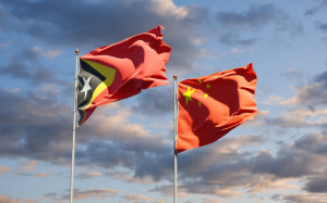 Beautiful national state flags of East Timor and China together